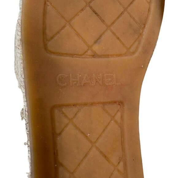 Chanel Tweed Sequin Logo Cap Toe Espadrilles Cream Size EU37 - Picture 12 of 16